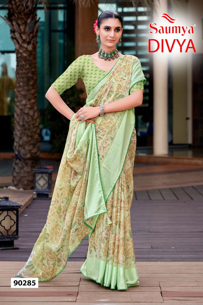 Divya By Saumya Chiffon Brasso Printed Sarees Wholesale Shop In Surat